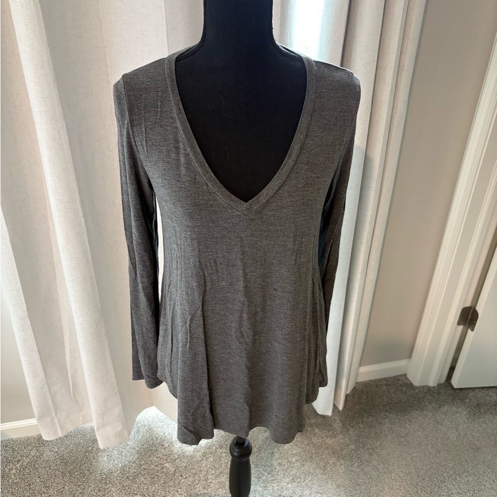 Charcoal V-Neck Long Sleeve Top